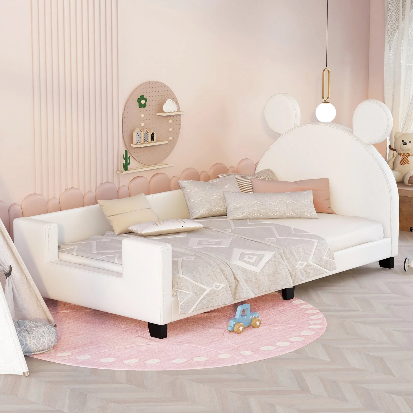 Daybed with Carton Ears Shaped Headboard Twin Size in White