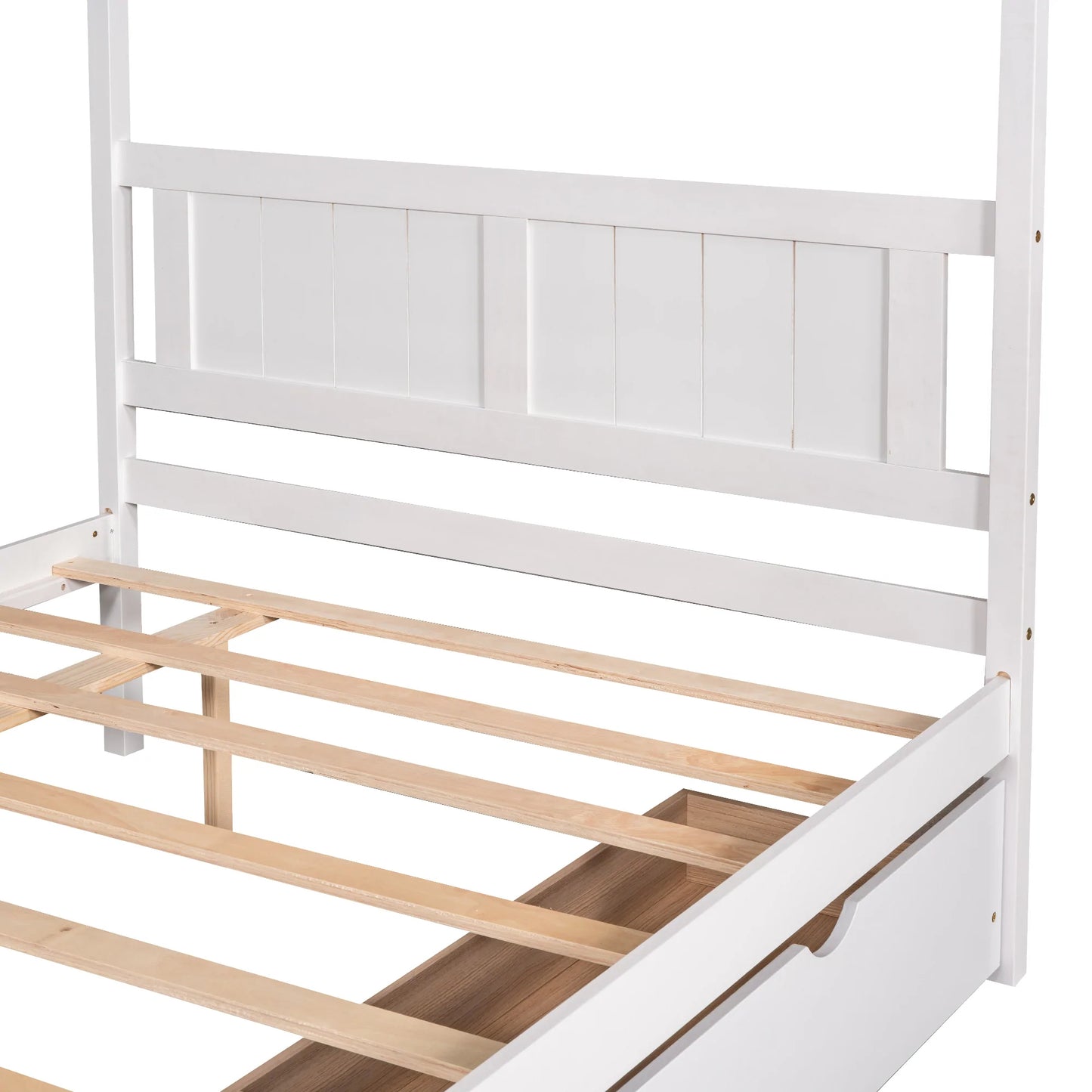 Canopy Platform Bed with Two Drawers With Slat Support Leg in White