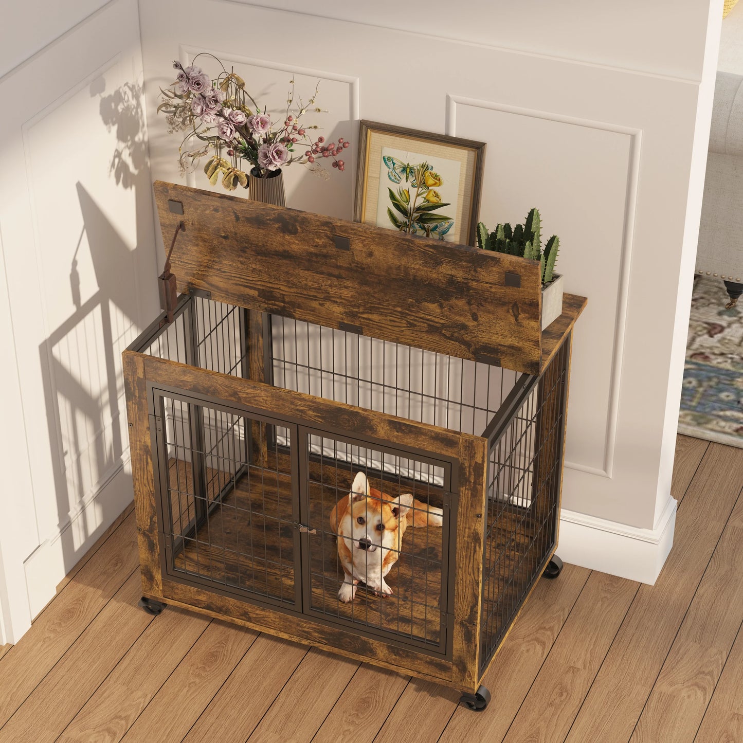 Furniture Crates for Small Dogs in Rustic Brown