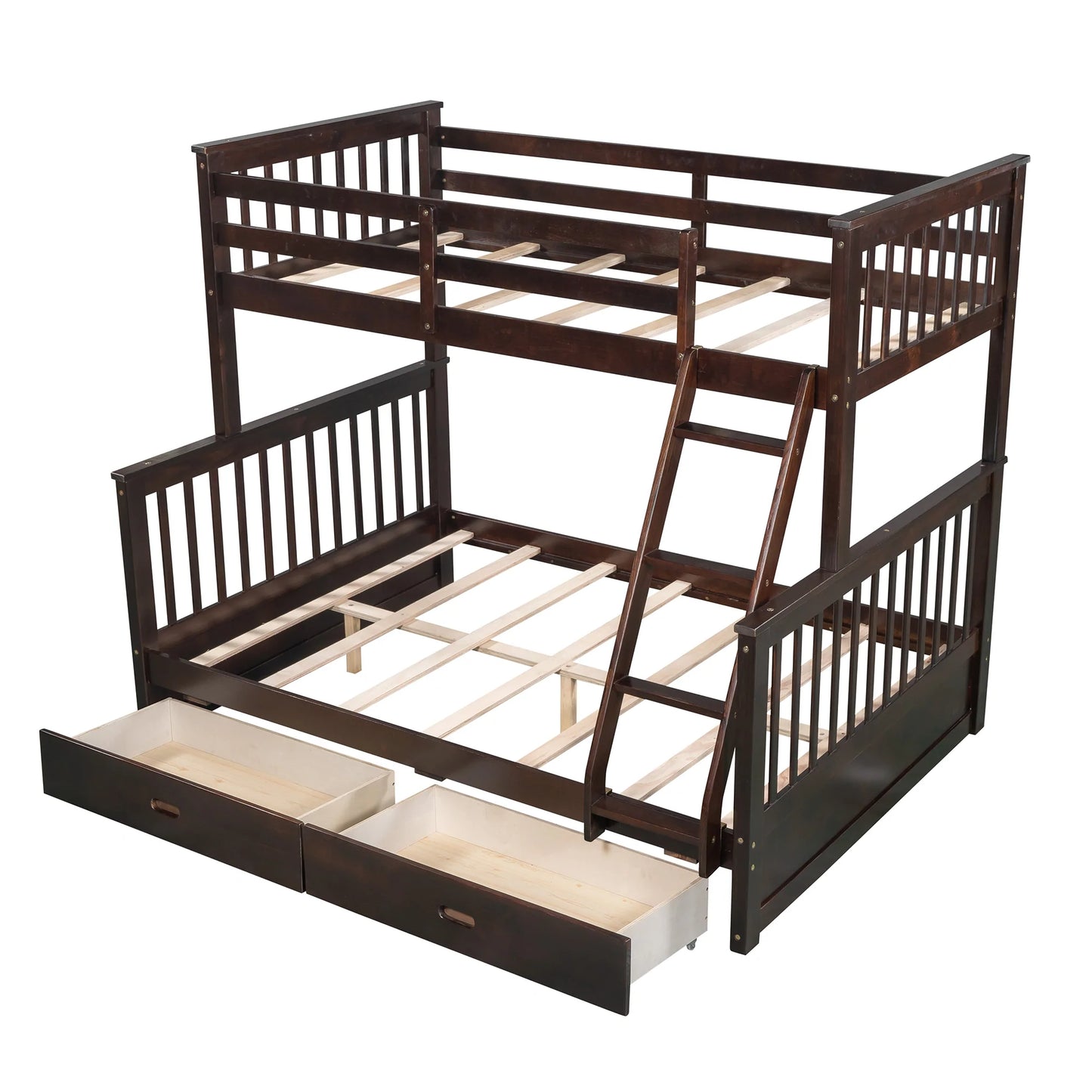 Twin Over Full Bunk Bed Ladders Two Storage Drawers Espresso