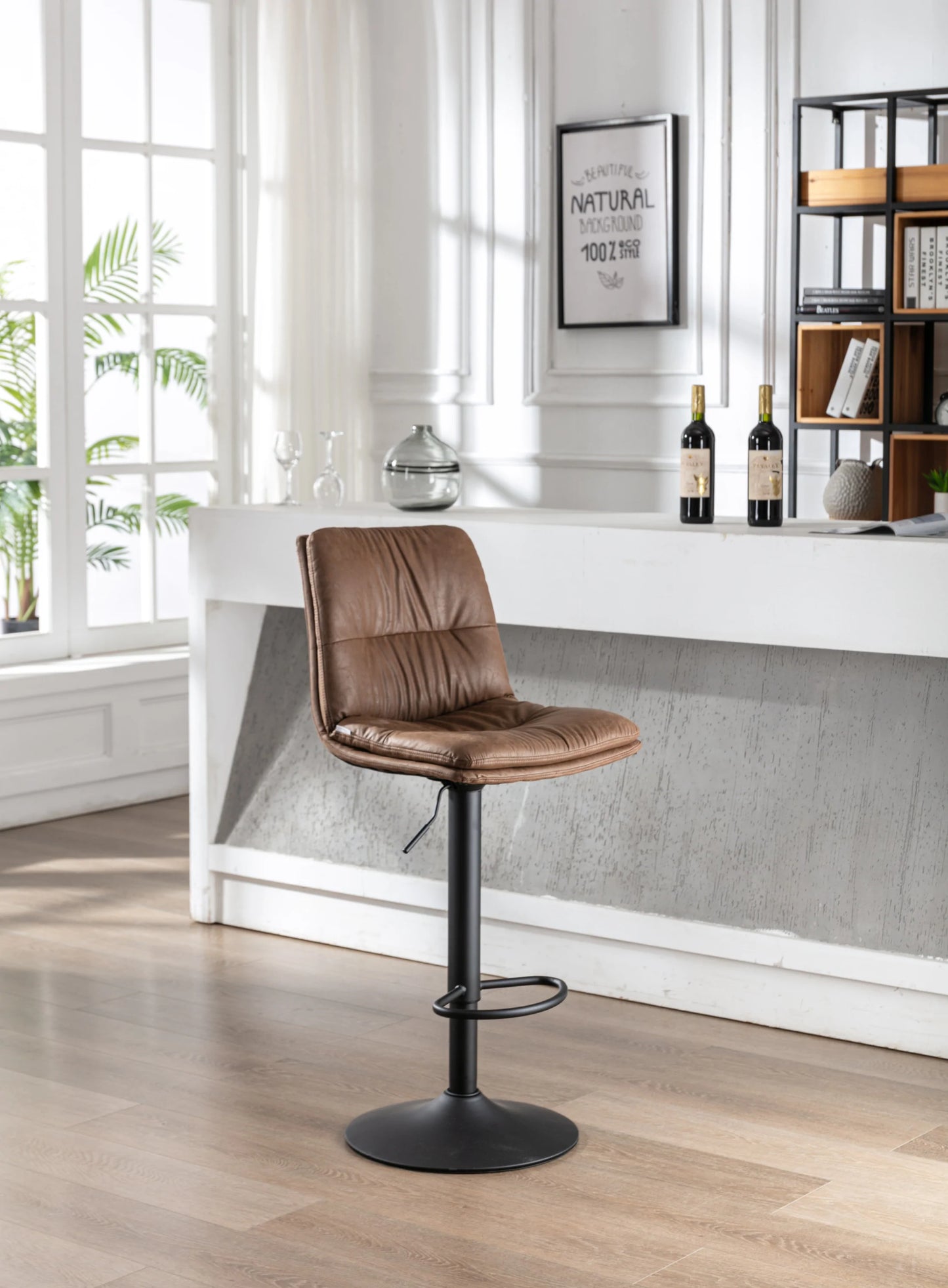 Bar Stools with Back and Footrest Counter Height Dining Chairs Set of 2