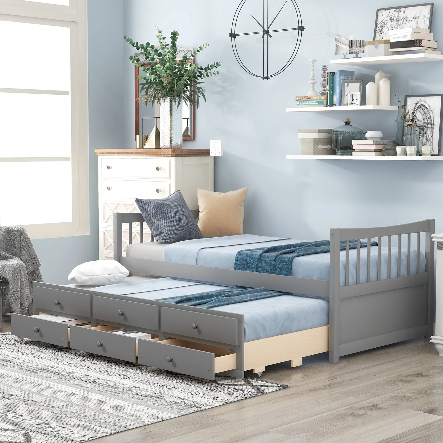 Day bed with Trundle and Drawers in Twin Gray