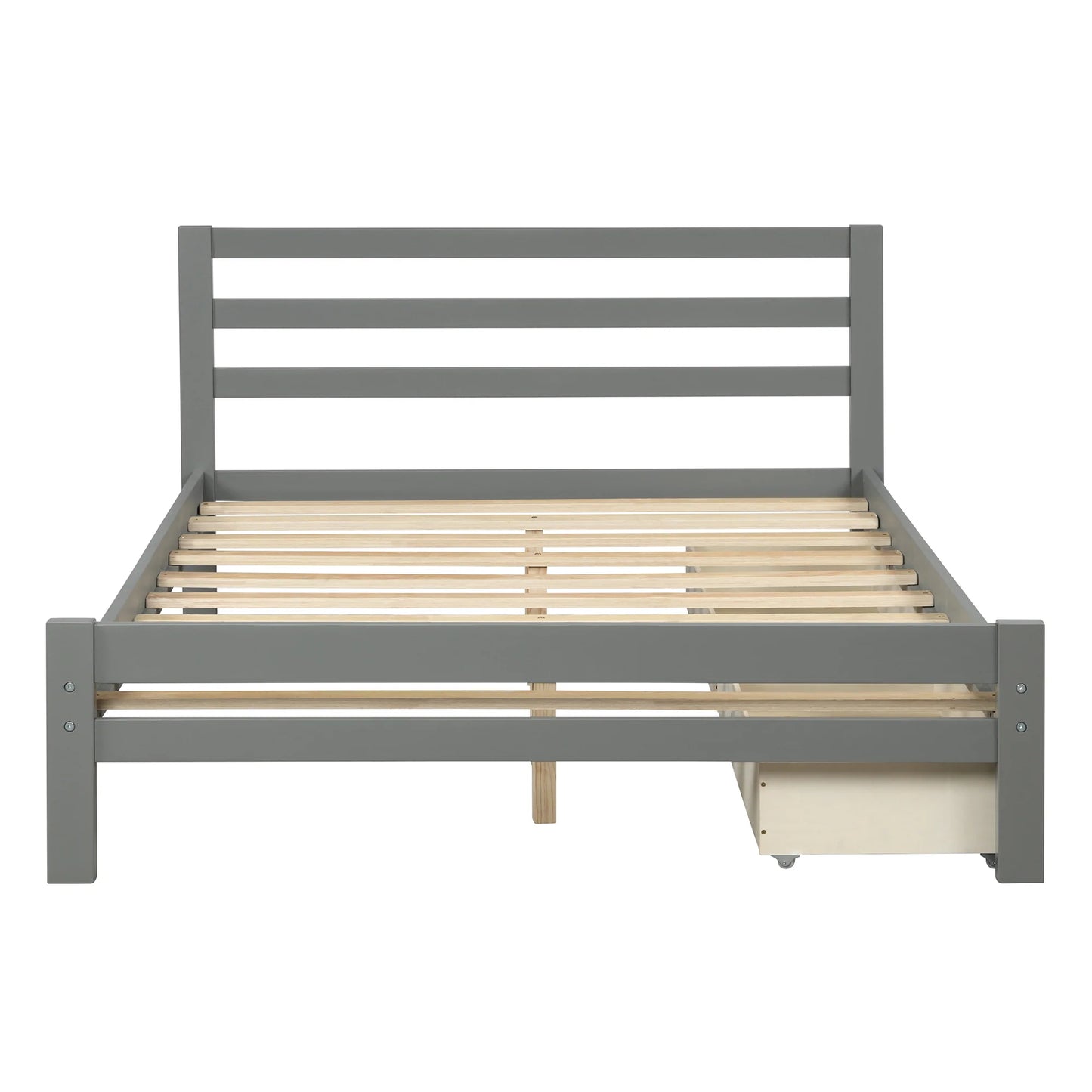 Wood Platform Bed with Two Drawers Full in Gray