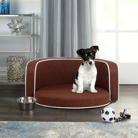 Pet Sofa with Wooden Structure and Linen Goods in Brown