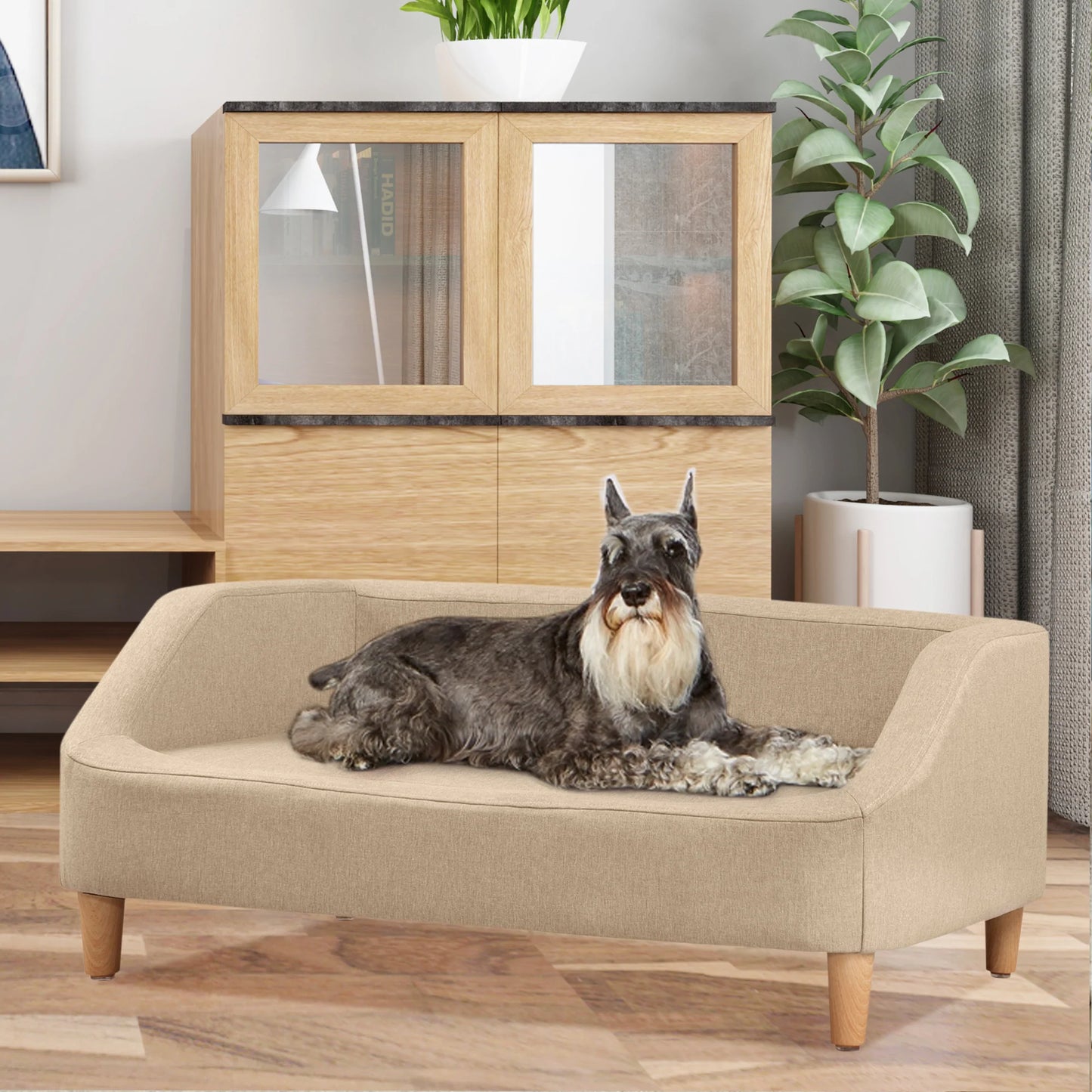 Pet Sofa with Wood Style Foot Beige 37 Inches