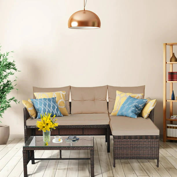 Patio Sofa Set Outdoor Sectional Conversation Set Rattan Wicker 3 Pieces