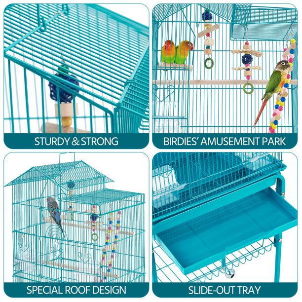 Teal Blue Rolling Mid-Size Bird Cage