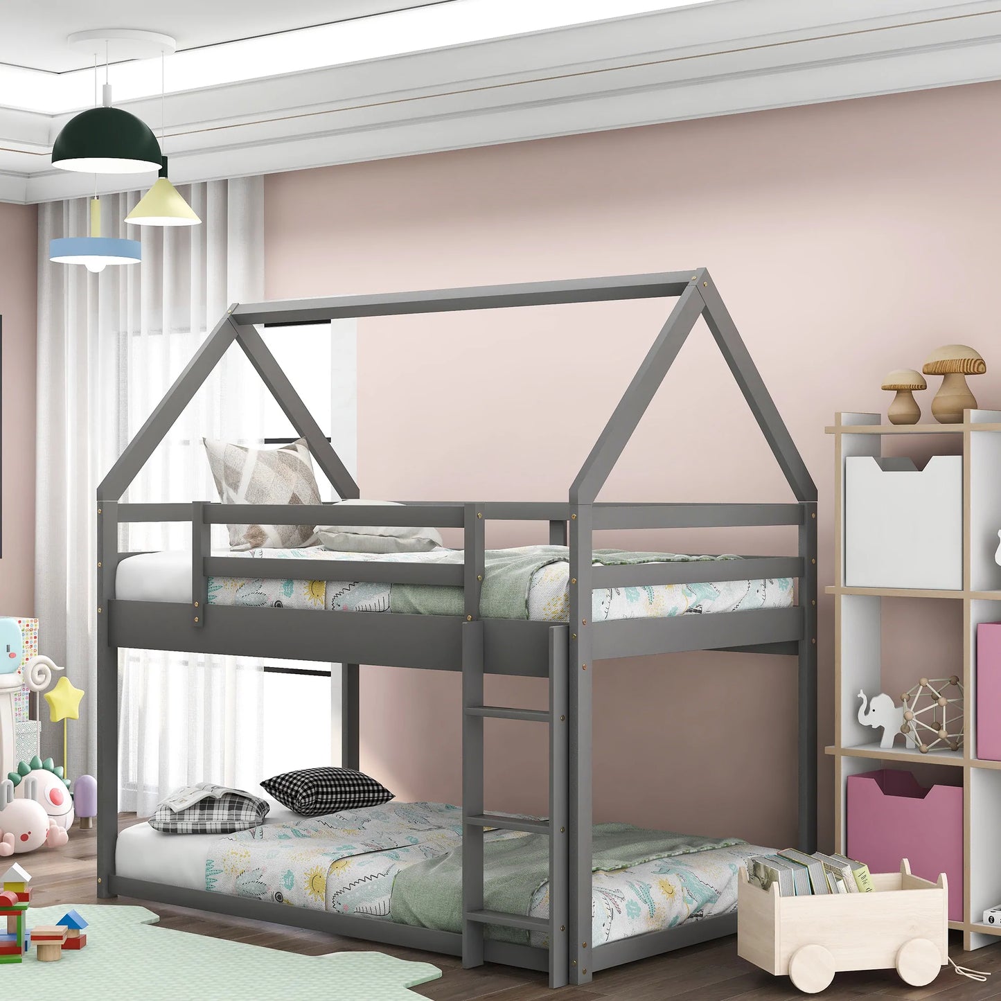 Low Bunk Bed Twin Size in Gray