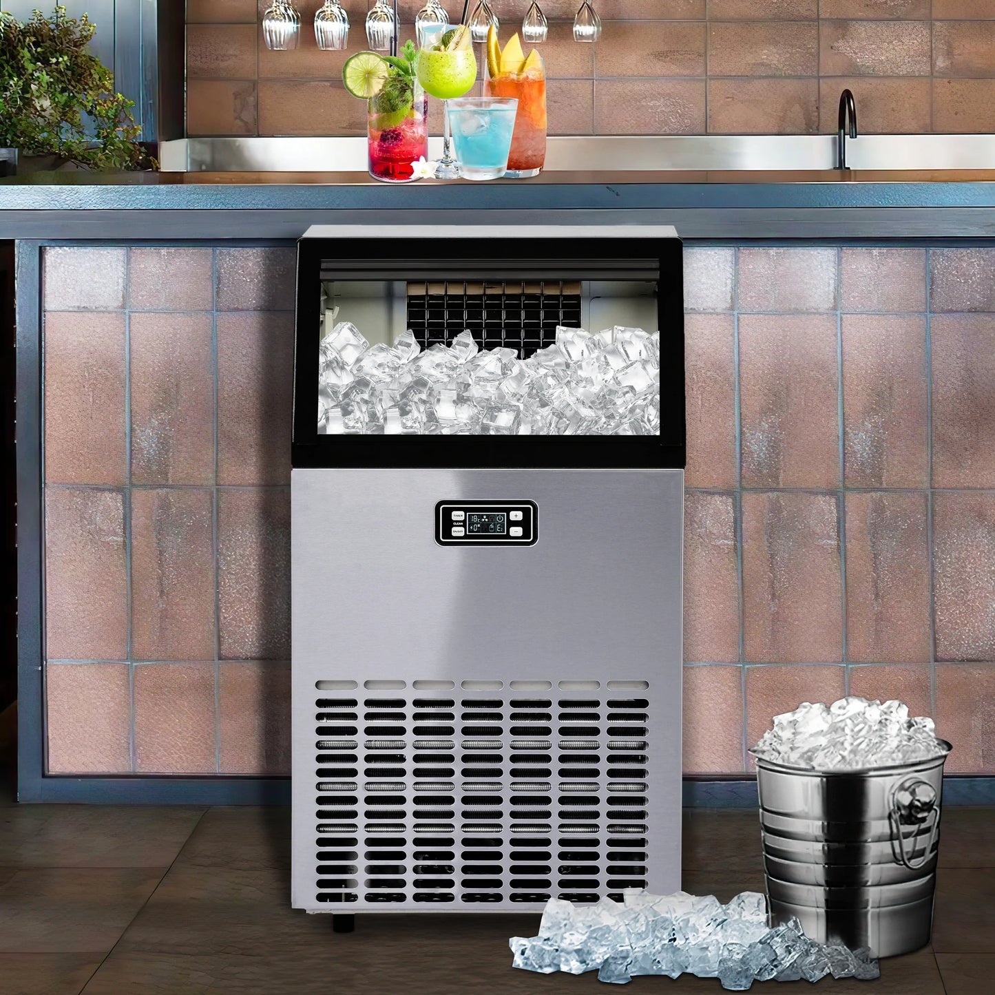Freestanding Commercial Ice Maker Machine in Silver