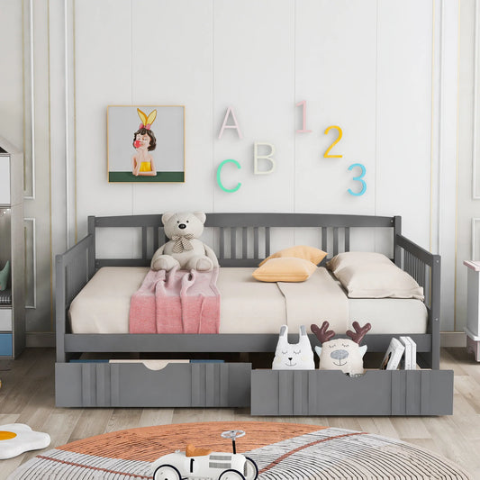 Daybed Wood Bed with Two Drawers in Gray