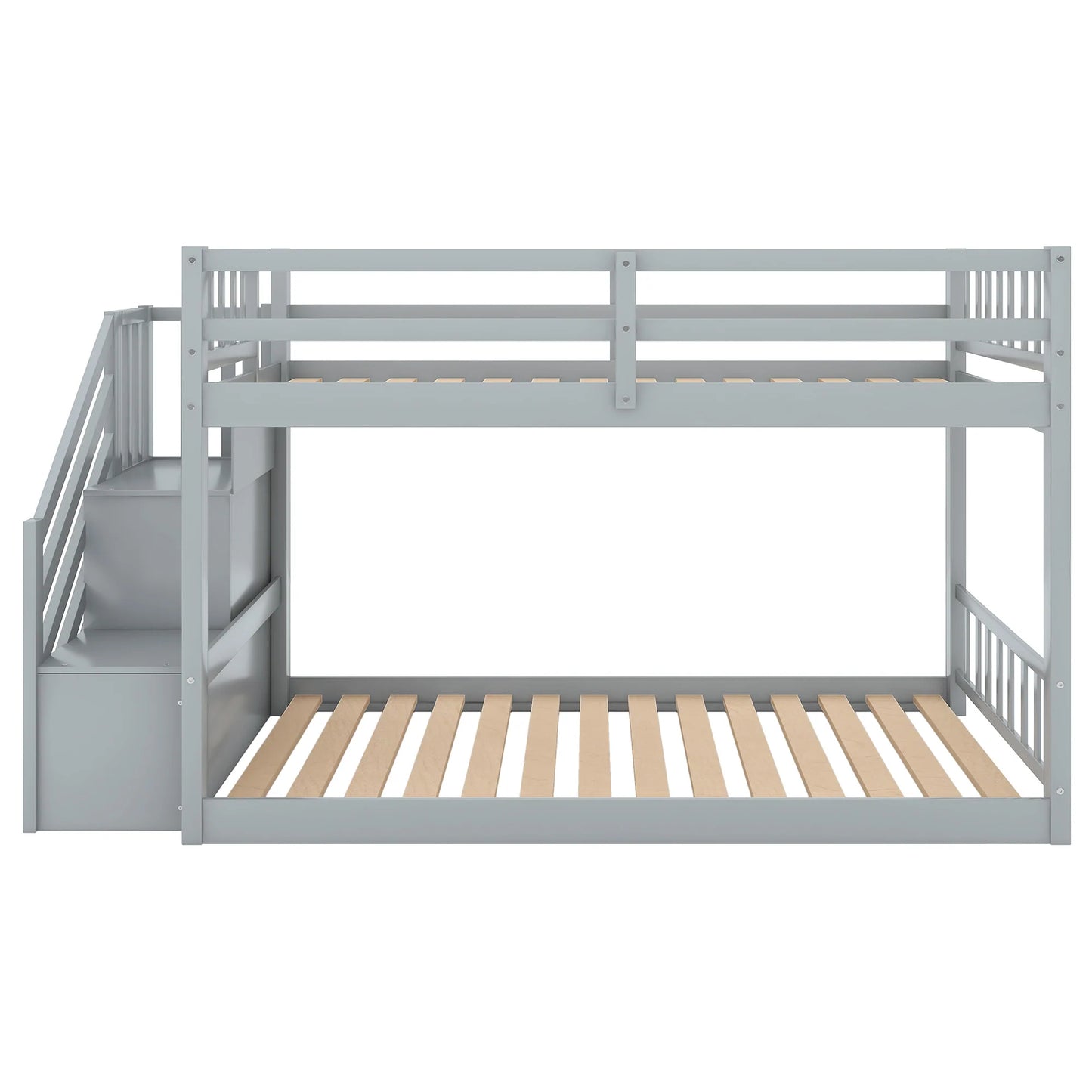 Twin Floor Bunk Bed with Storage in Gray