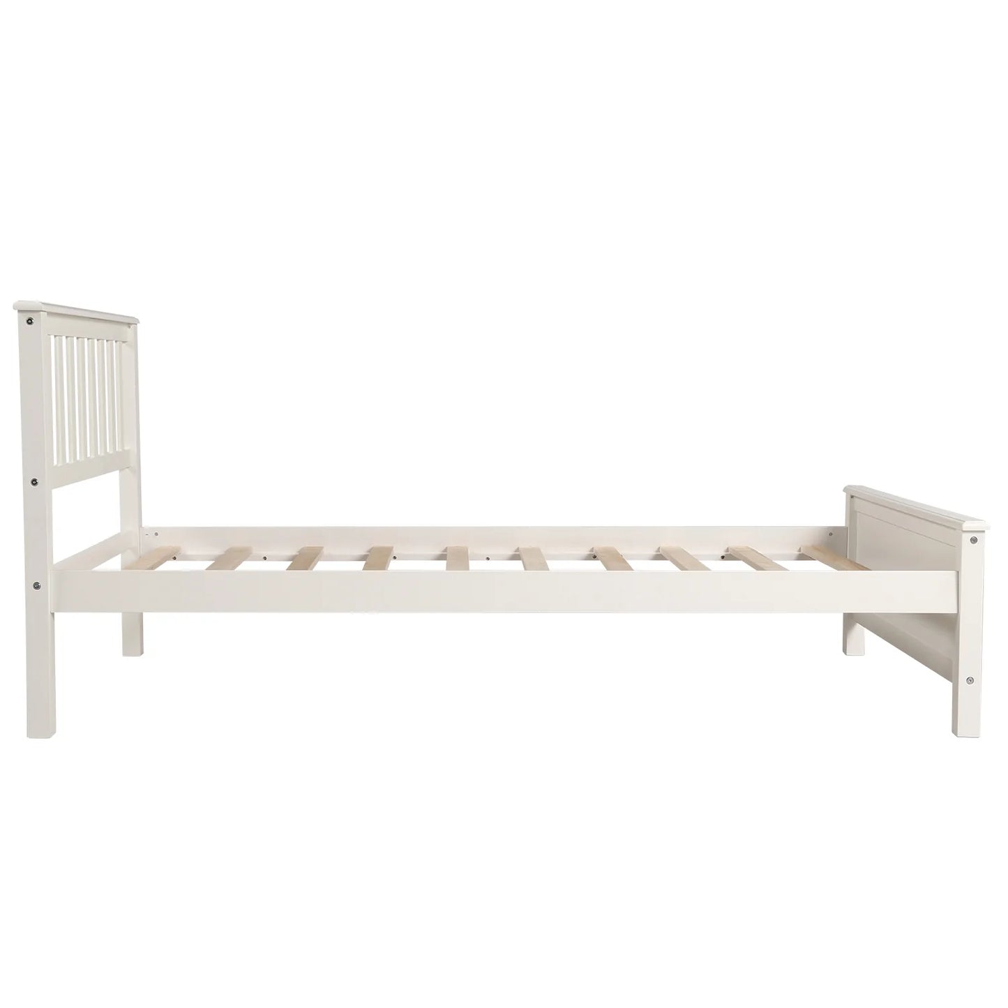Wood Platform Bed Headboard Footboard Wood Slat Support in White