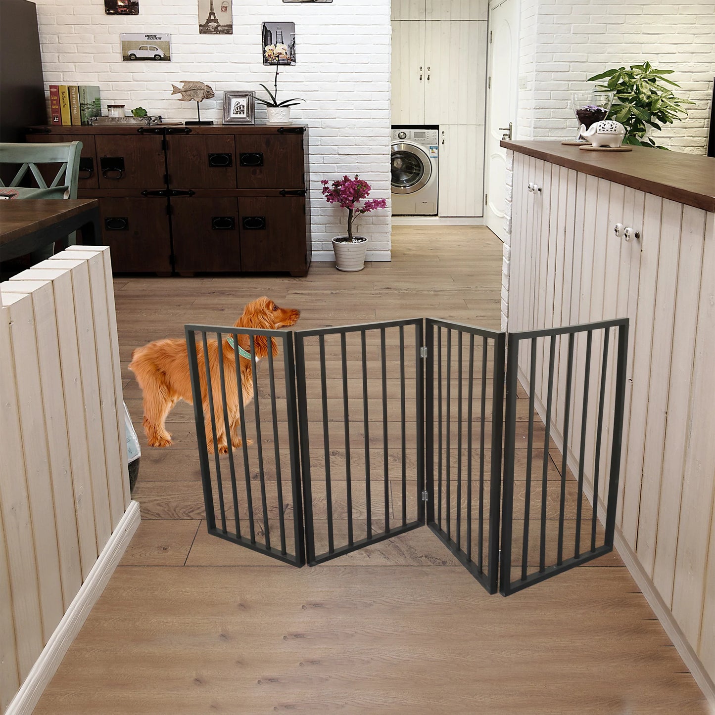 Folding Wooden Pet Gate in Dark Brown