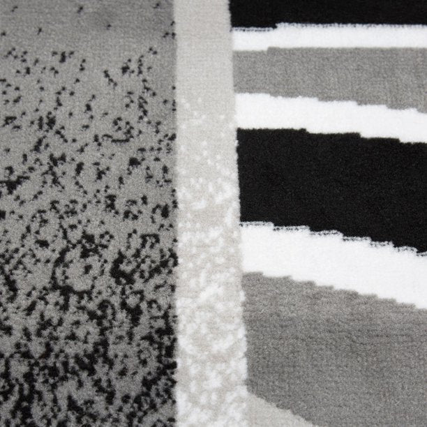 Abstract Border Runner Area Rug Black and Grey 62x43 Inches