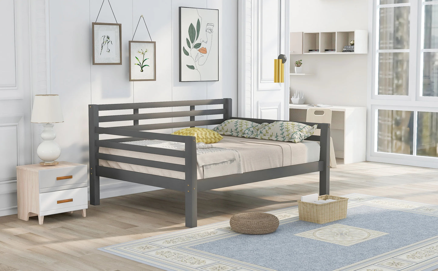 Wooden Full Size Daybed with Clean Lines in Gray