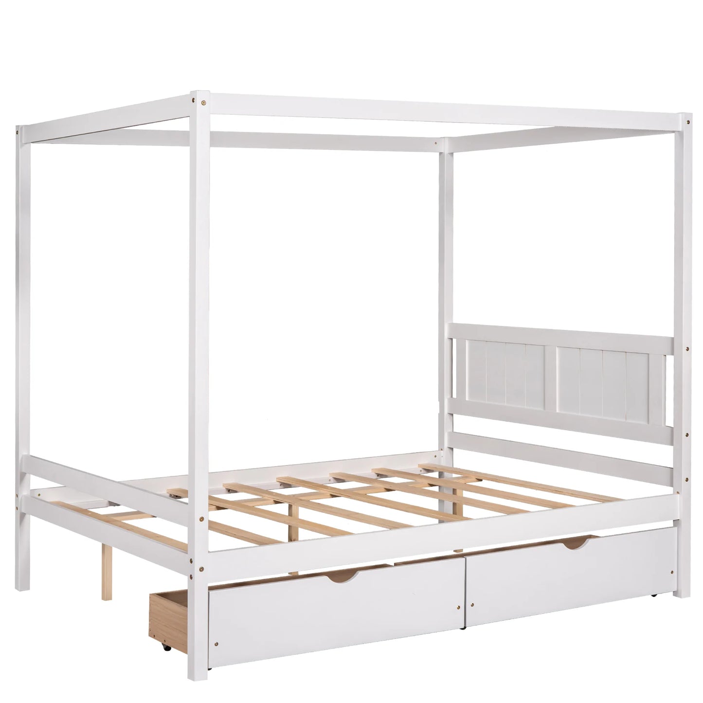 Canopy Platform Bed with Two Drawers With Slat Support Leg in White