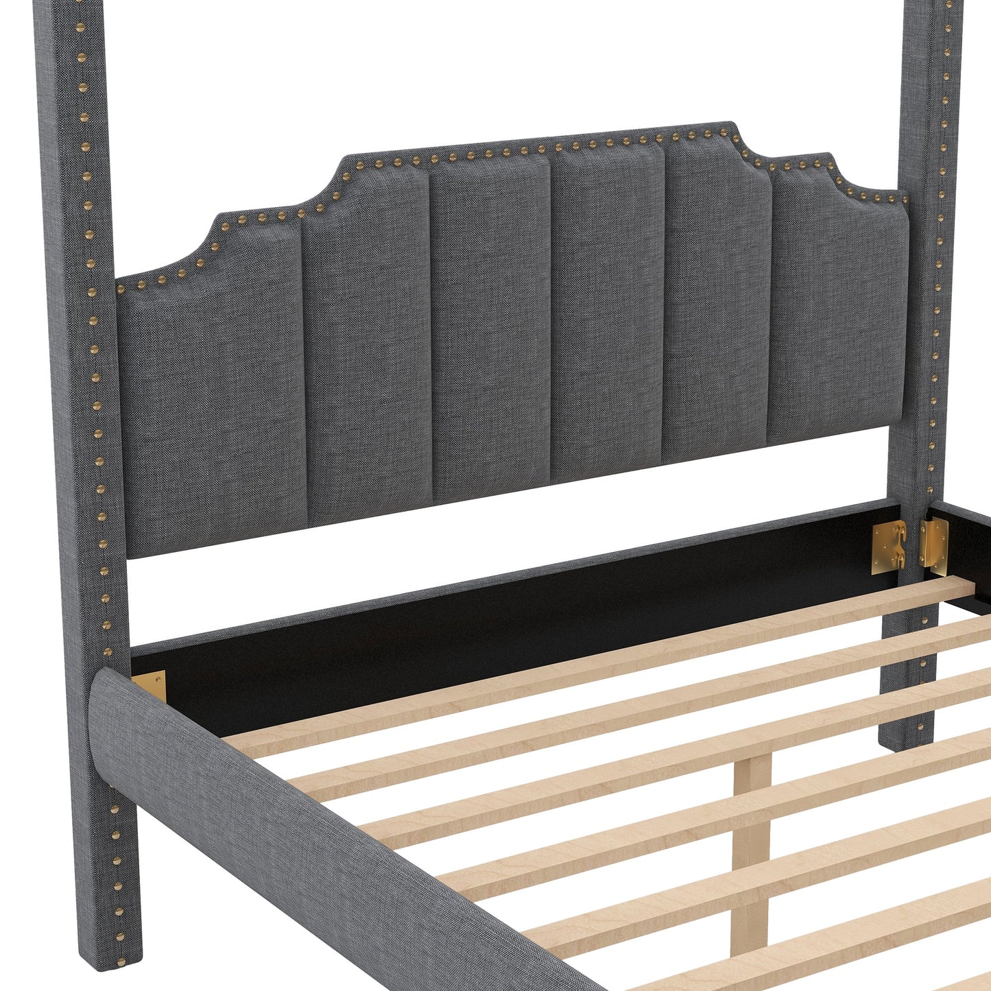 Upholstery Canopy Platform Bed Headboard Support Legs in Gray