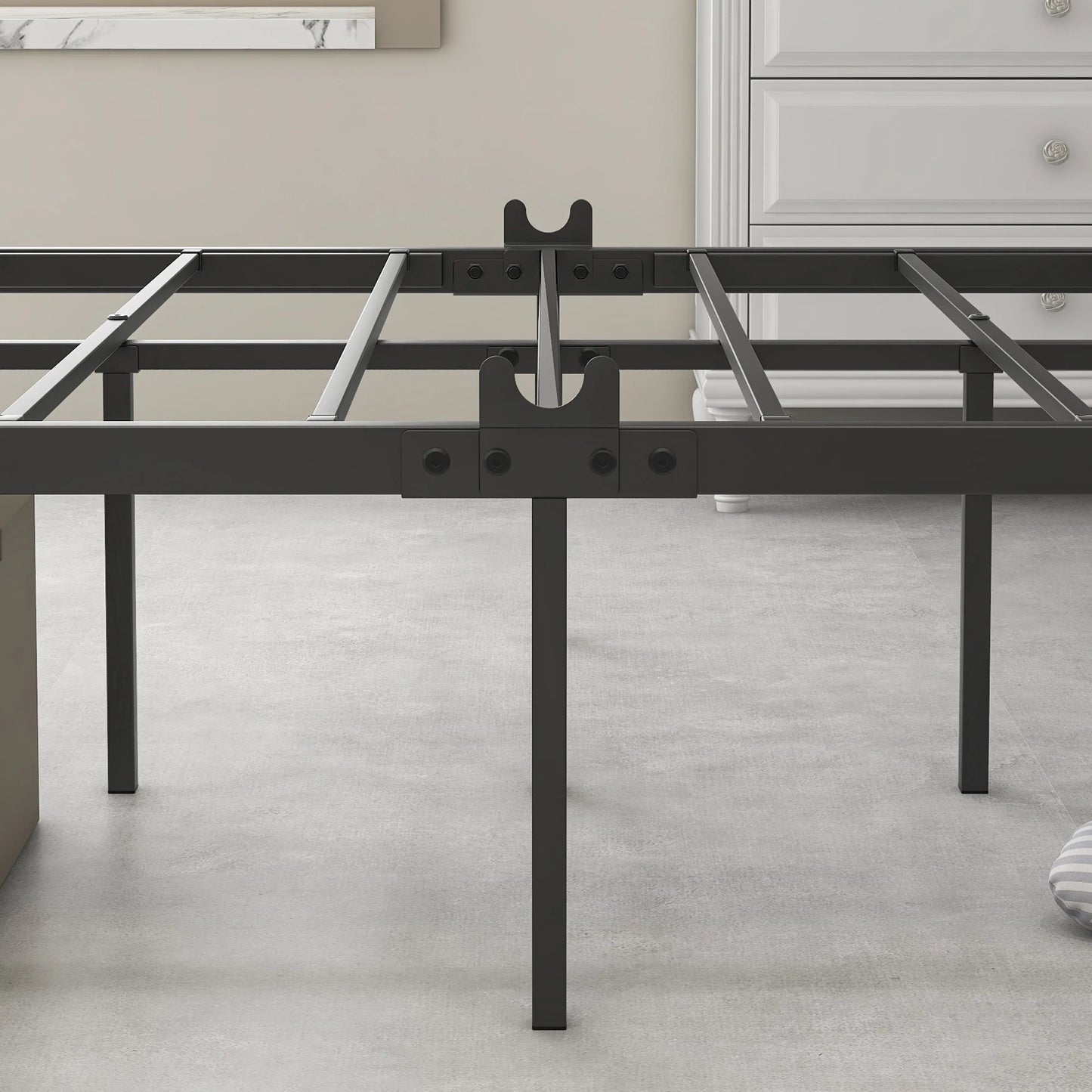 Metal Canopy Bed Frame Platform with X Shaped in Twin Black