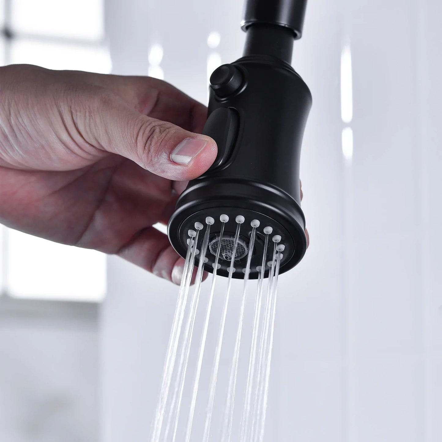 Bridge Kitchen Faucet with Pull-Down Sprayhead in Matte Black
