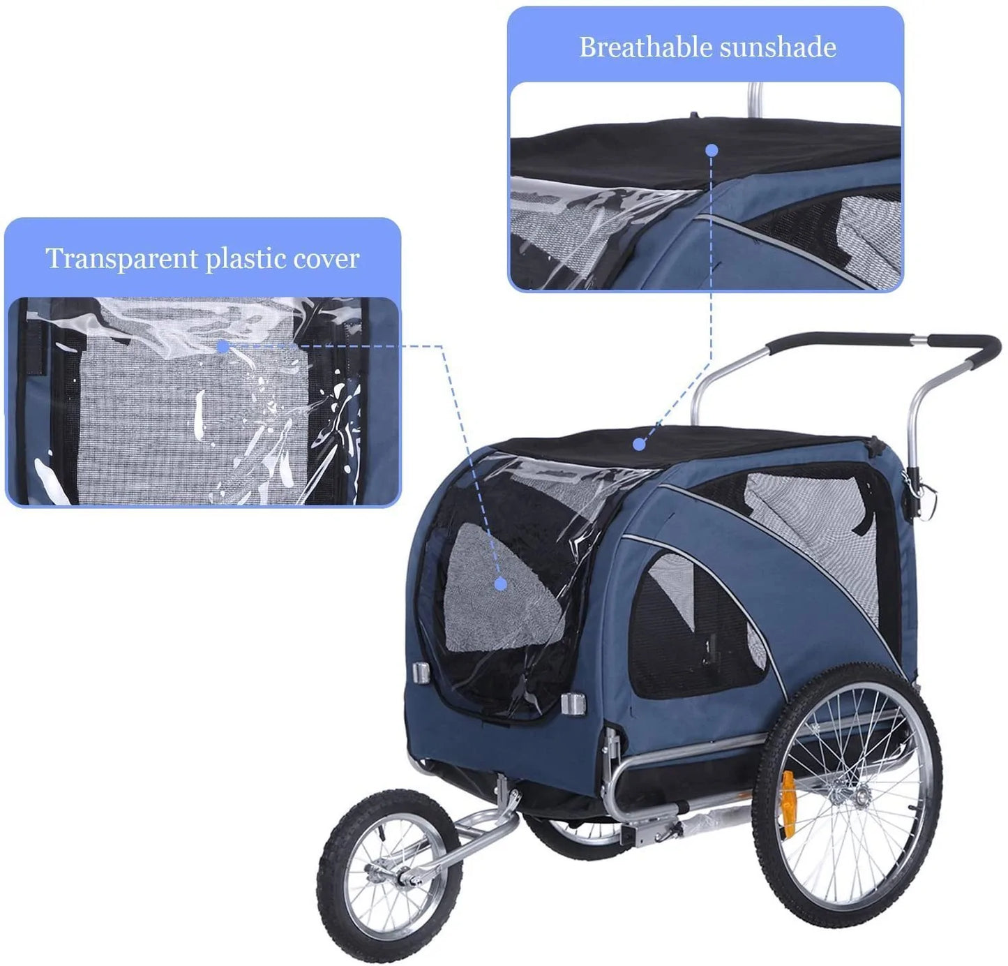 Pet Bicycle Trailer and Jogger 2 in 1 Function Large Blue