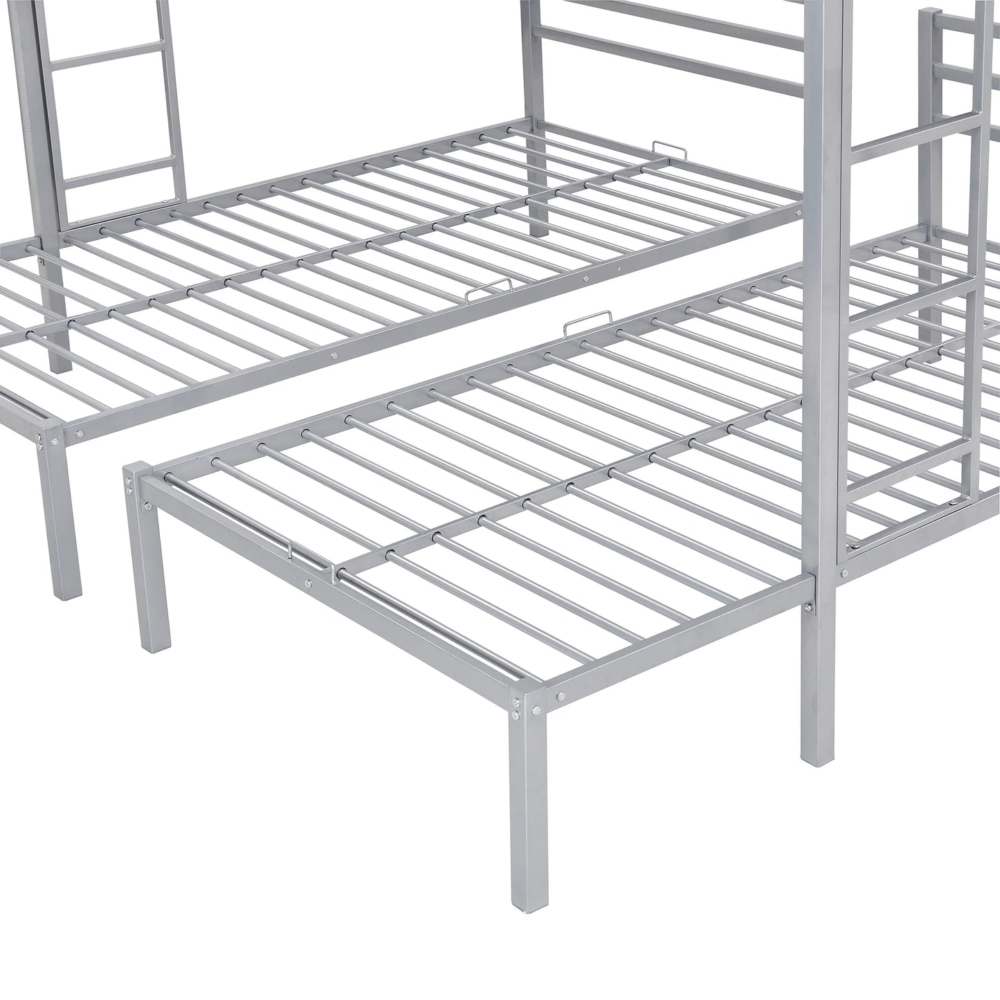 Full over Twin And Twin Size Bunk Bed with Built in Shelf in Silver