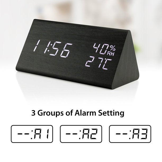 Wooden Alarm Clock in Black
