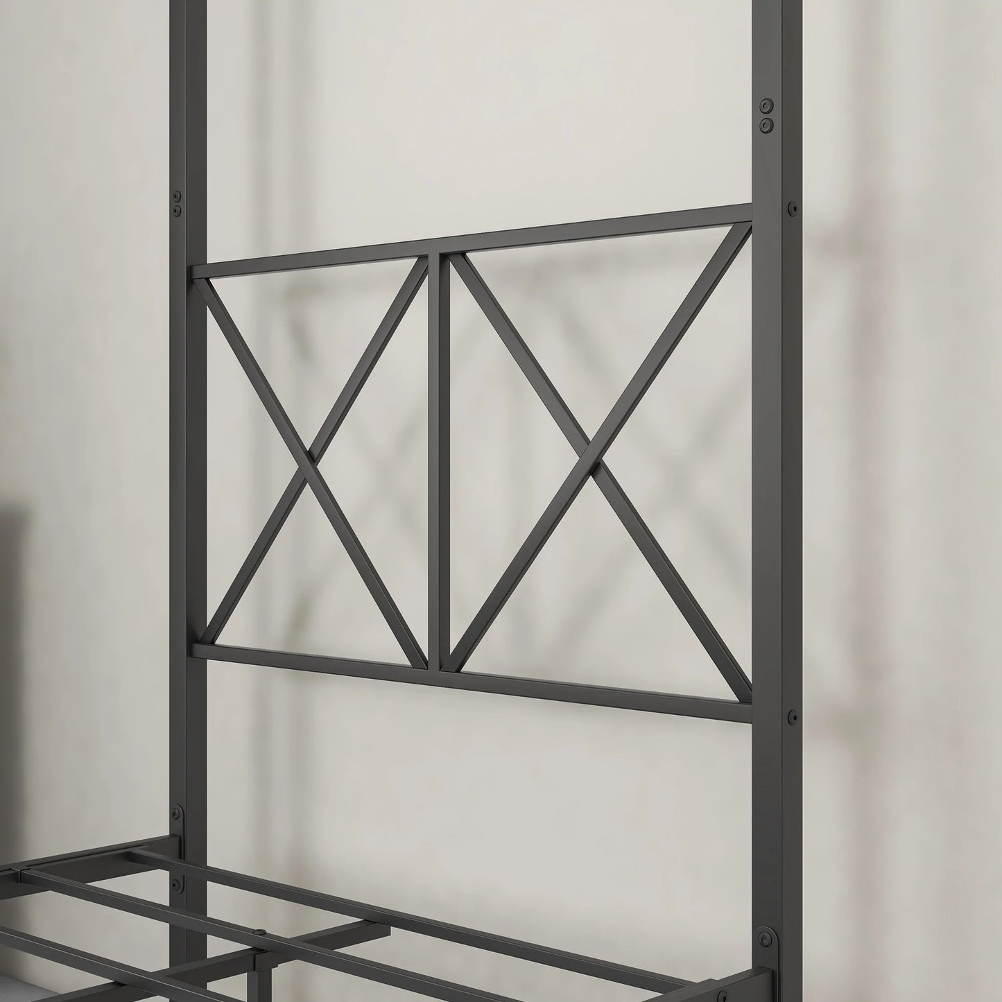 Metal Canopy Bed Frame Platform with X Shaped in Twin Black