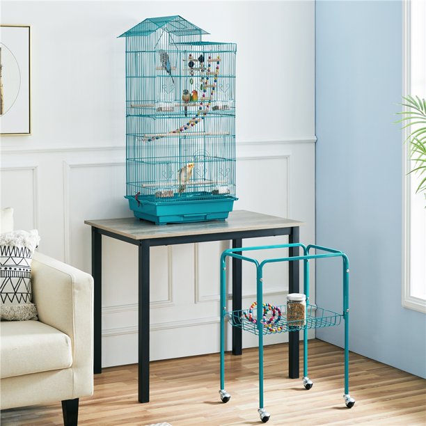 Teal Blue Rolling Mid-Size Bird Cage