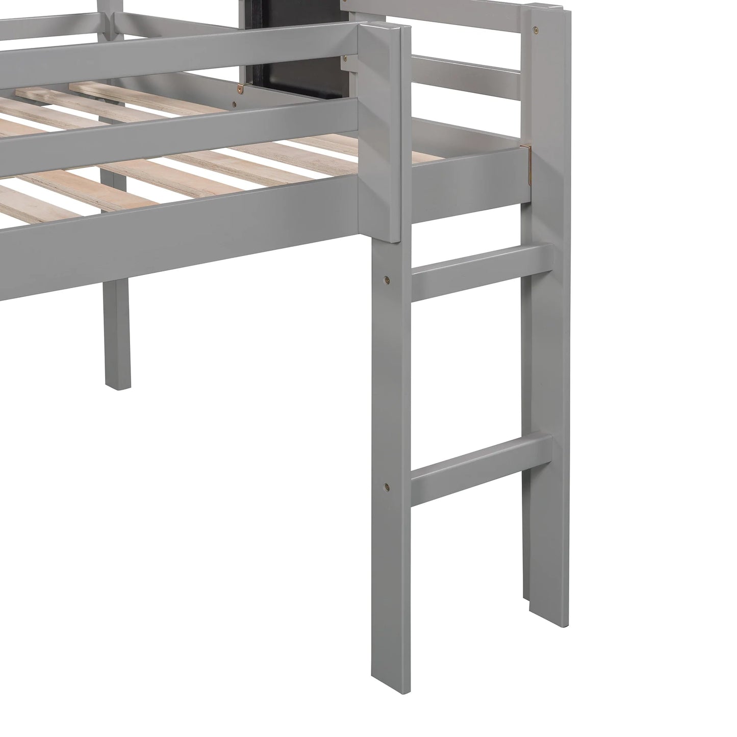 Loft Bed Wood Bed with Slide Stair and Chalkboard in Gray
