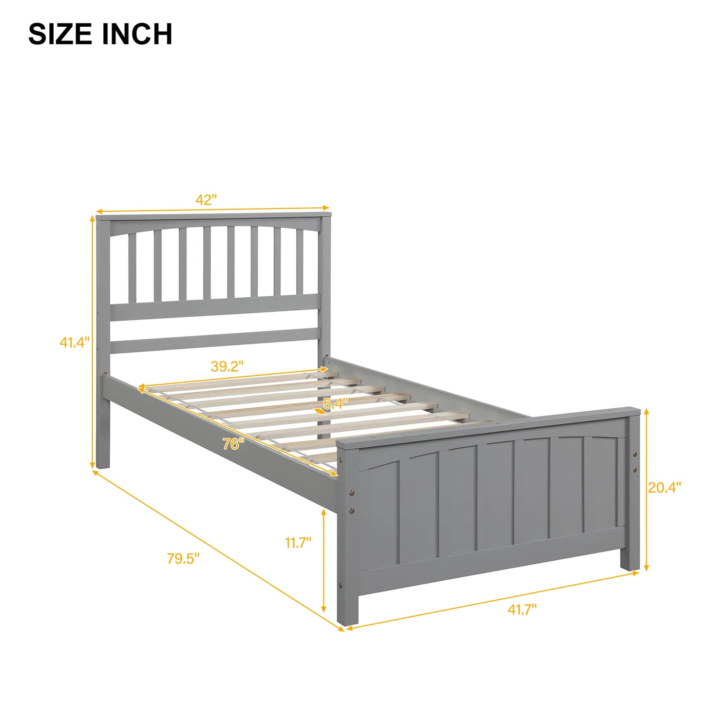 Bed Wood Platform in Twin Gray