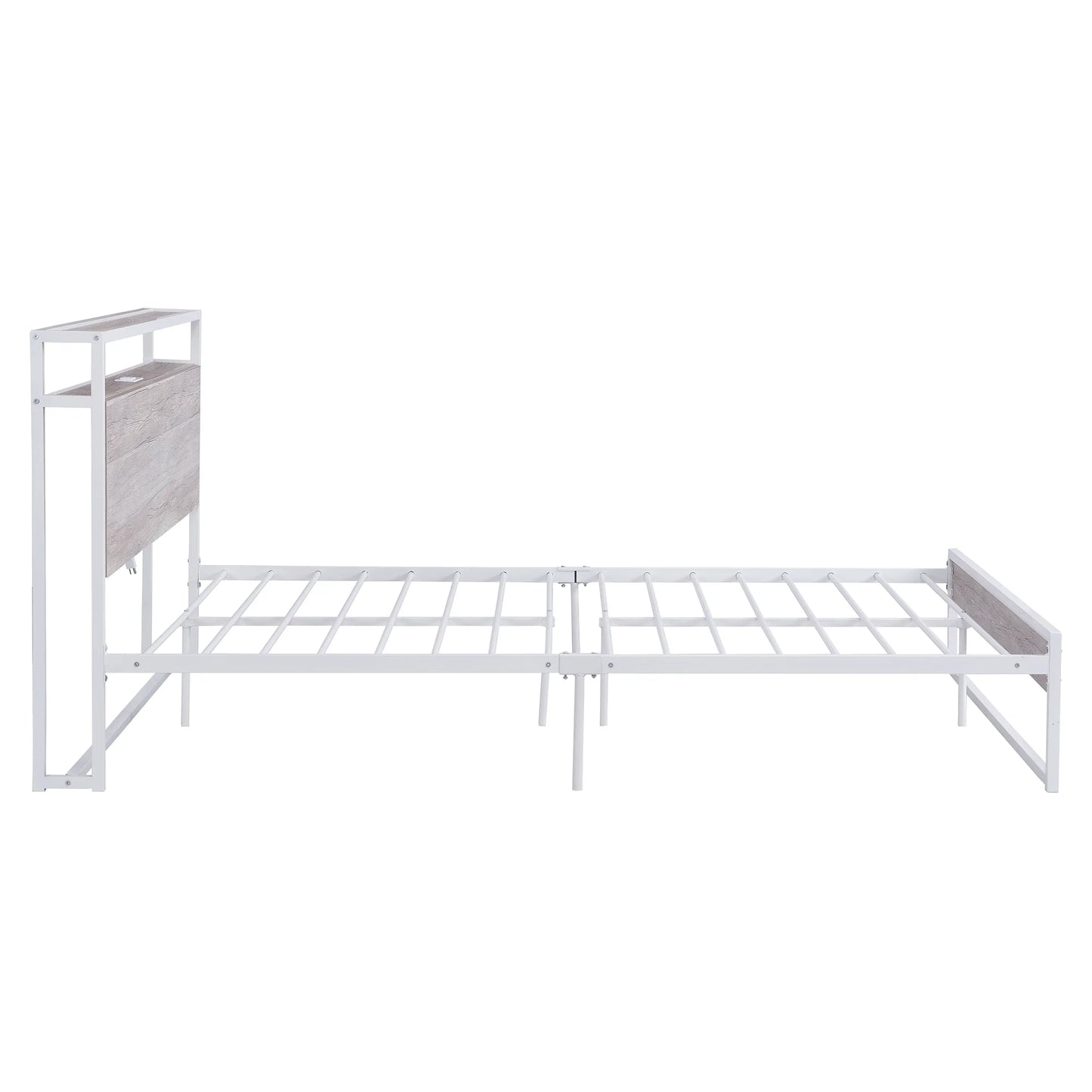 Bed Frame with Sockets USB Ports and Slat Support in Queen White