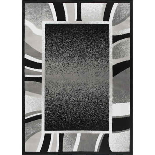 Abstract Border Area Rug Black and Grey 122x92 Inches