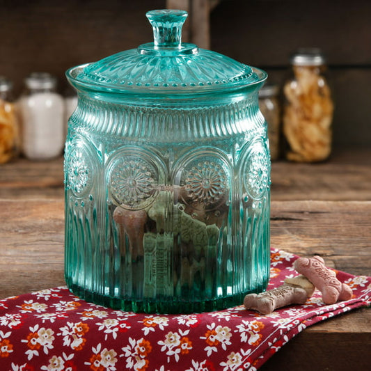 Adeline Glass Cookie Jar in Turquoise