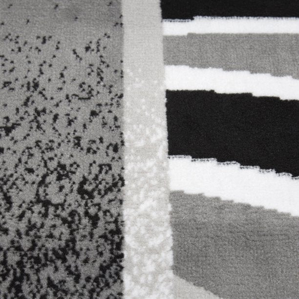 Abstract Border Area Rug Black and Grey 122x92 Inches