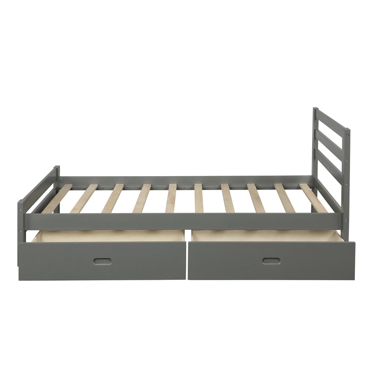 Wood Platform Bed with Two Drawers Full in Gray