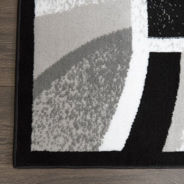 Abstract Border Area Rug Black and Grey 149x110 Inches