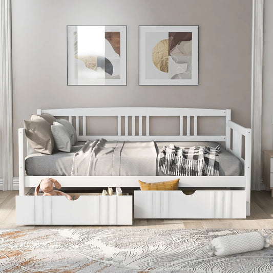 Daybed Wood Bed with Two Drawers in White