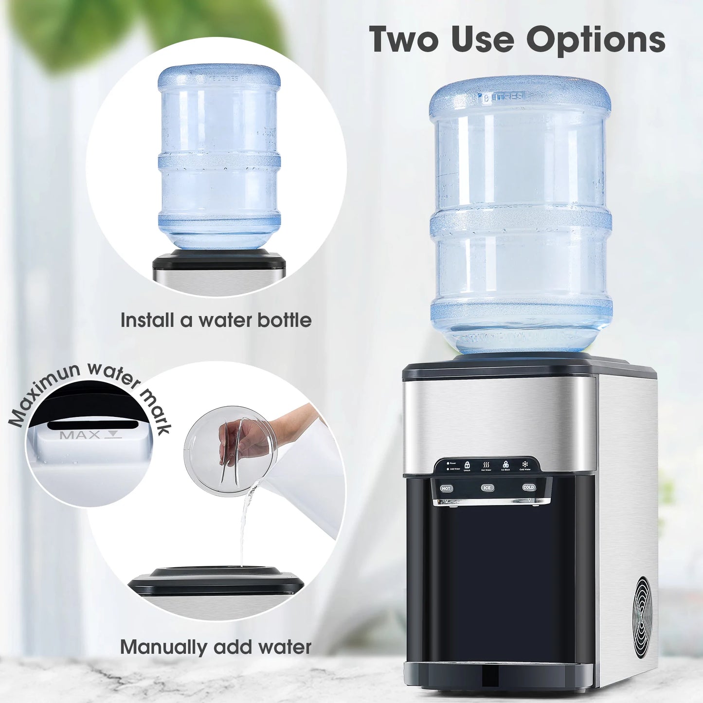 3 in 1 Water Dispenser with Ice Maker Countertop