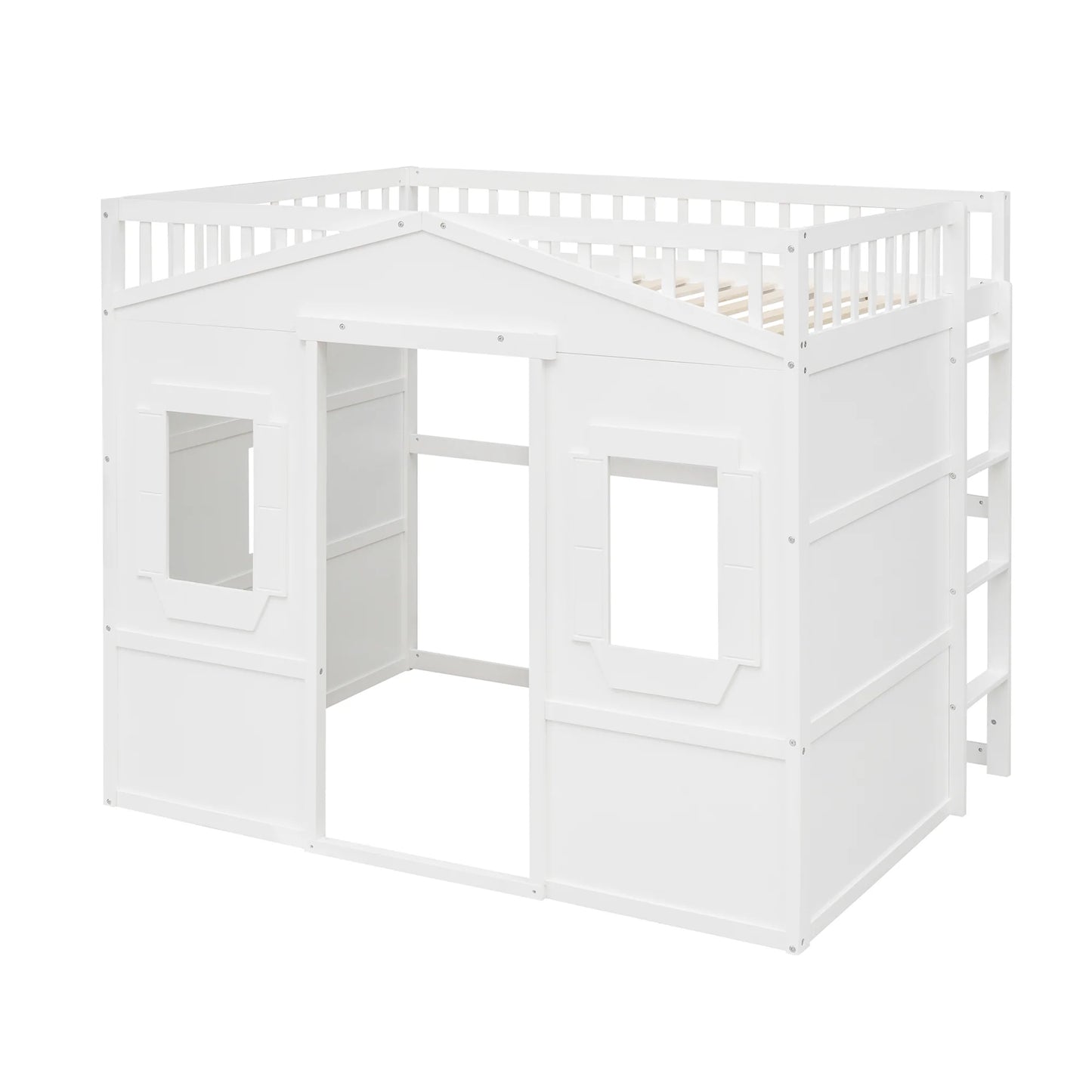 Full Size House Loft Bed With Ladder White
