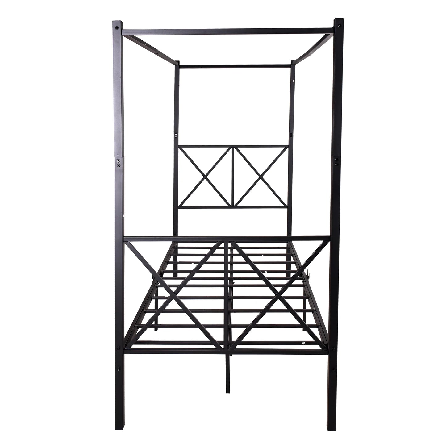 Metal Canopy Bed Frame Platform with X Shaped in Twin Black