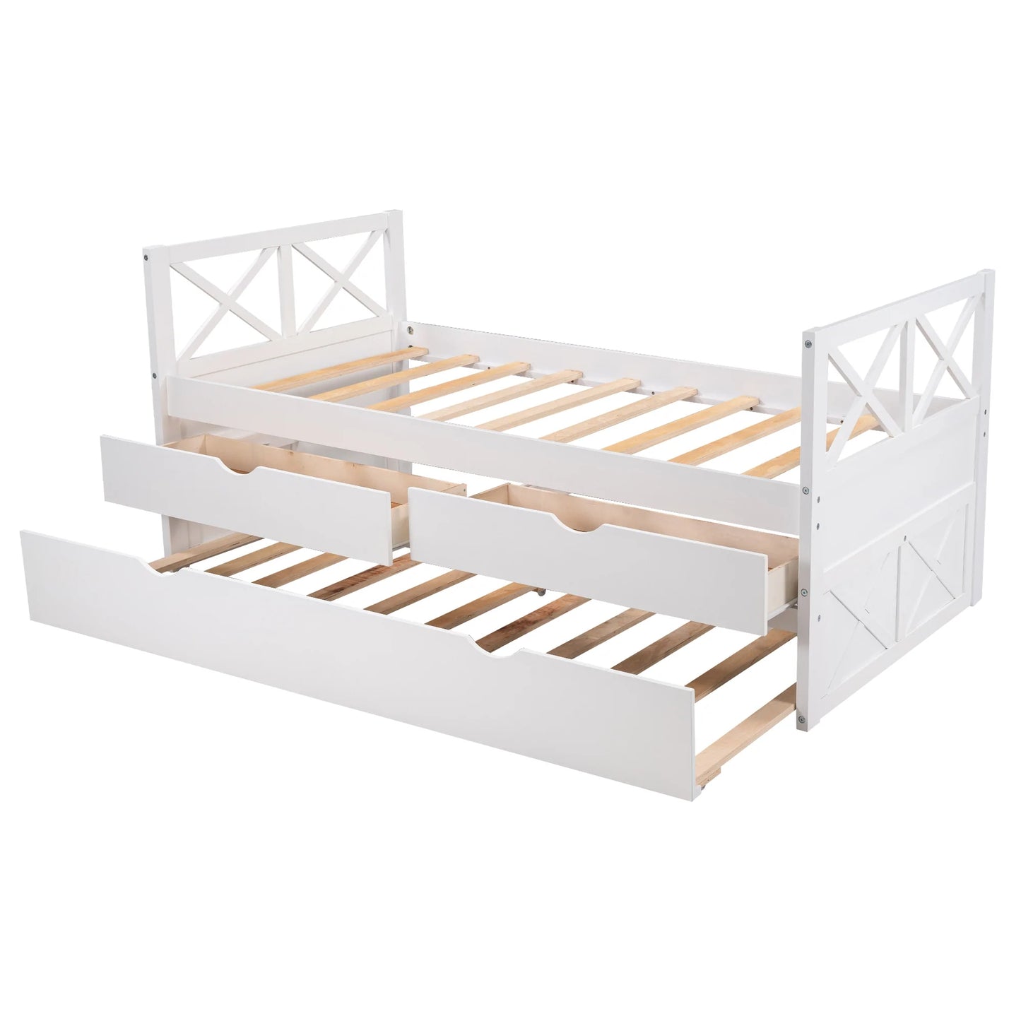 Daybed with Drawers and Trundle in White