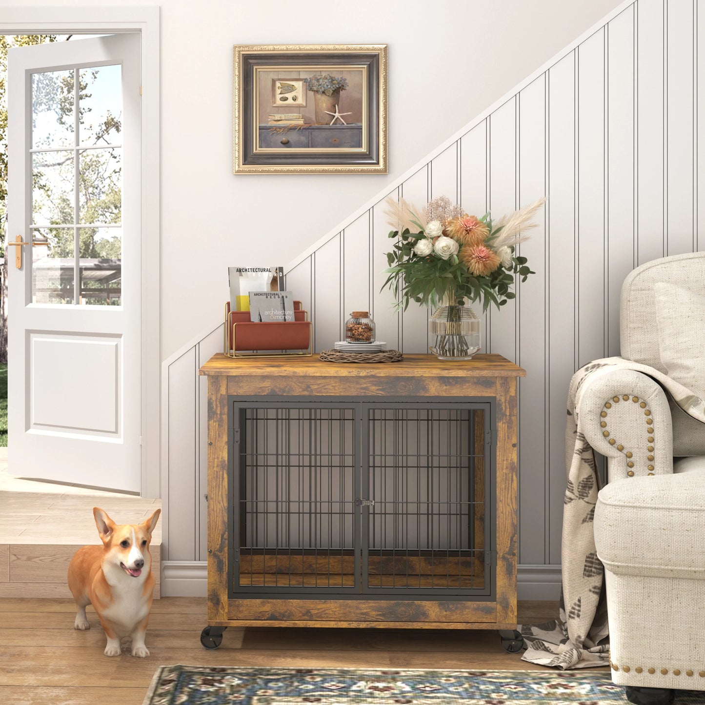 Furniture Crates for Small Dogs in Rustic Brown