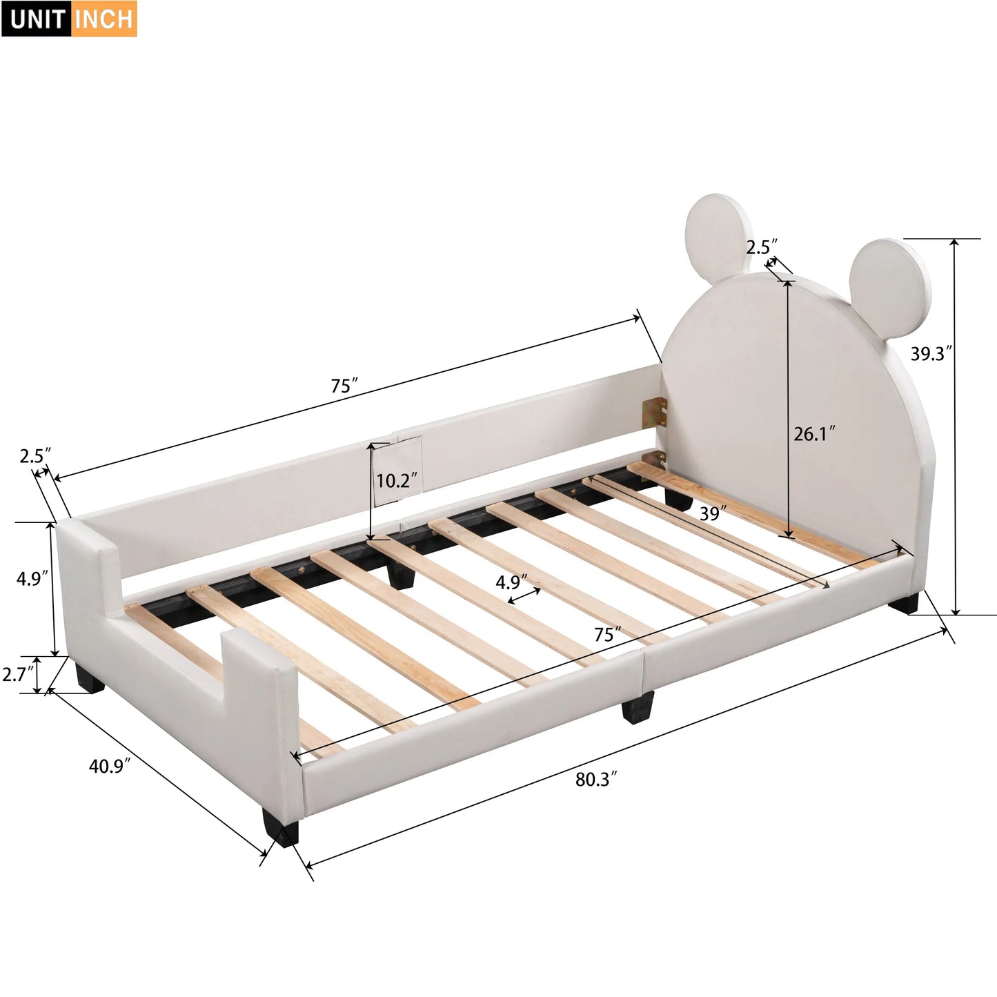 Daybed with Carton Ears Shaped Headboard Twin Size in White