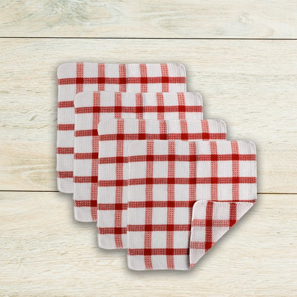 Checkered Kitchen Tea Dish Cleaning Terry Towel Red