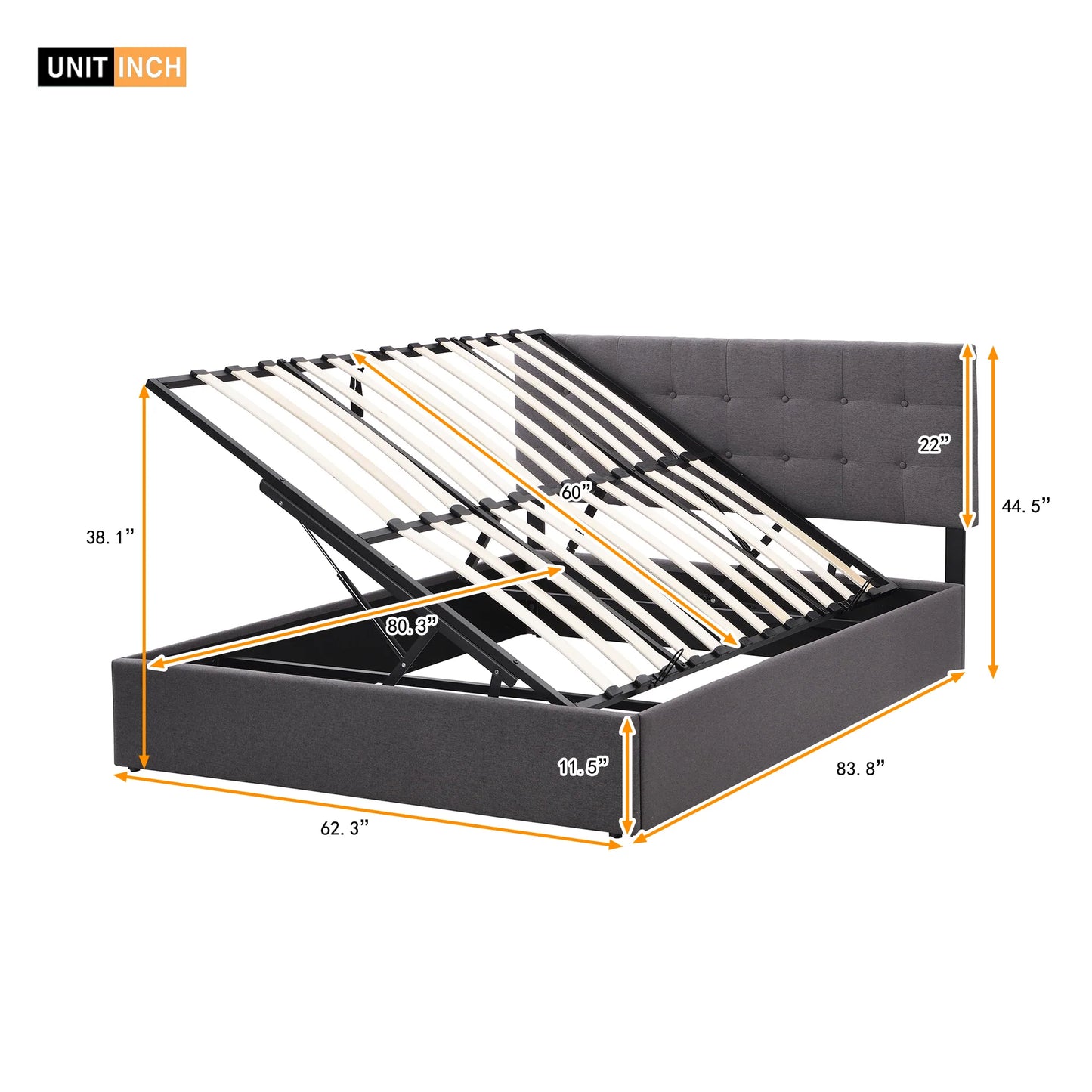 Upholstered Platform Bed with Underneath Storage Space in Gray