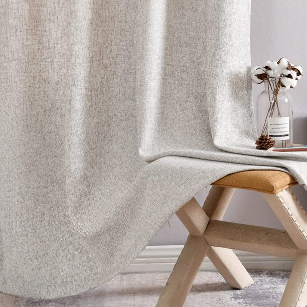 Linen Textured Window Curtains 2 Panels Grommet Beige 95 inches