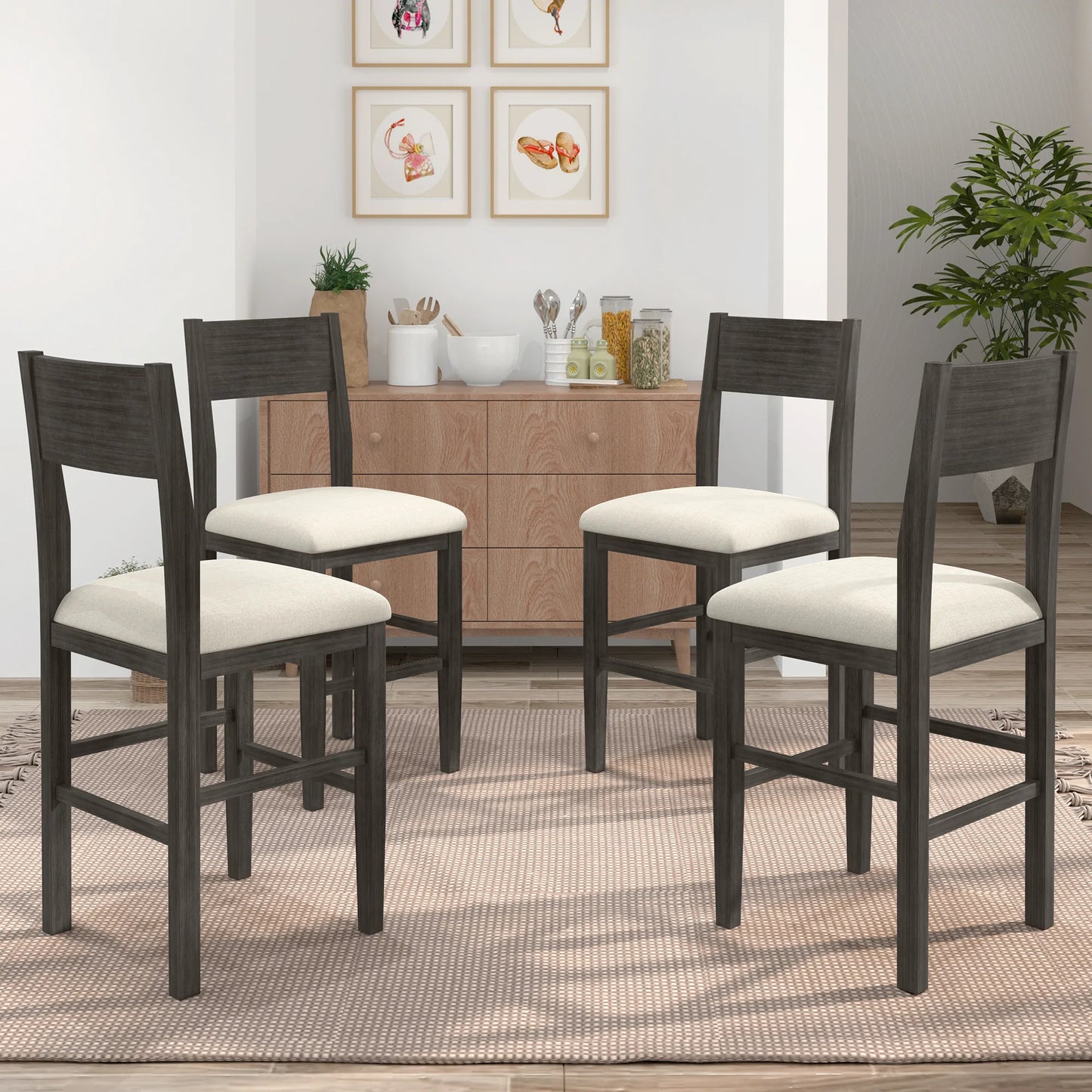 Dining Table Set with 4 Dining Chairs for Small Places in Gray