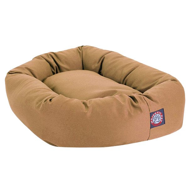 Poly Cotton Bagel Pet Bed For Dogs Khaki Small
