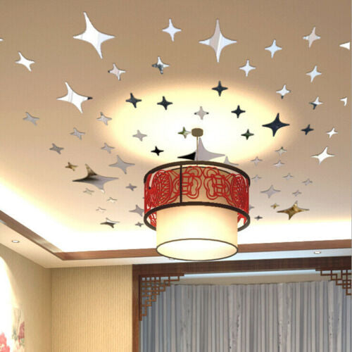 Acrylic Art 3D Wall Mirror Sticker Star Removable 43pcs