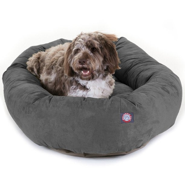 Suede Bagel Pet Bed For Dogs Gray Extra Large